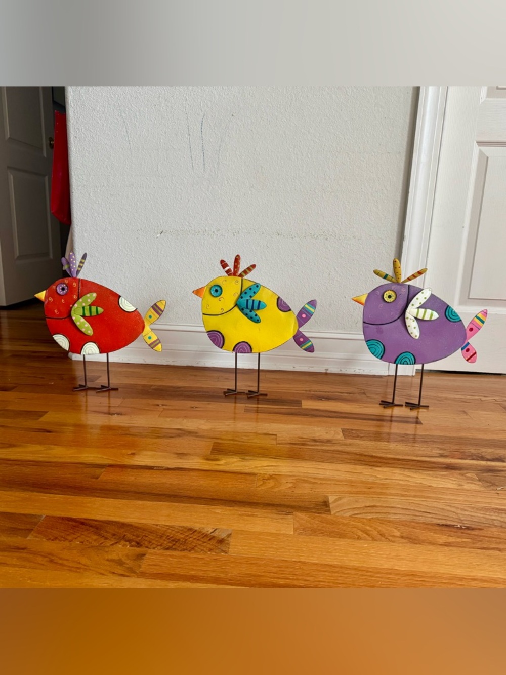 Colorful Metal Bird Trio Decorative Decor - Yellow, Red, Purple